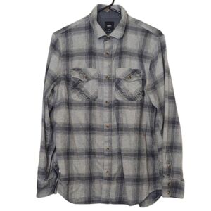 Vans Mens Classic Fit Gray Plaid Button Down Casual Long Sleeve Shirt Size Small
